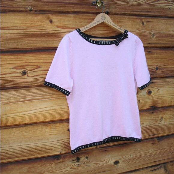 Pink Black Short Sleeve Sweater Top - Picture 2 of 7